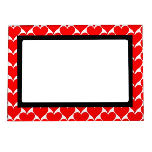 Red Hearts Black White Pattern Magnetic Frame