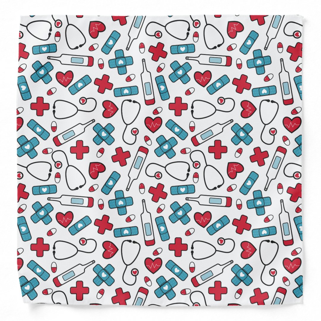 Red Hearts Blue Nurse Doctor Pattern Bandana | Zazzle