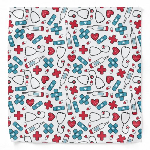 Red Hearts Blue Nurse Doctor Pattern Bandana