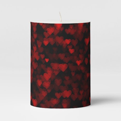 Red Hearts Blurry Vision Dark Black Romantic Love Pillar Candle