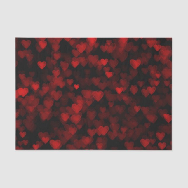 Red Hearts Blurry Vision Dark Black Romantic Love Tissue Paper (Front)