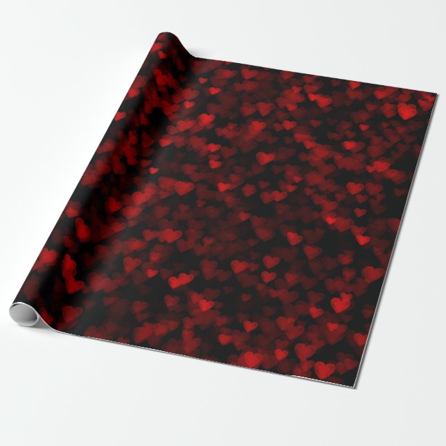 Red Hearts Blurry Vision Dark Black Romantic Love Wrapping Paper (Unrolled)