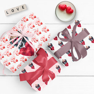 Red Hearts Border Collie Dog Lover Valentines Gift Wrapping Paper Sheets