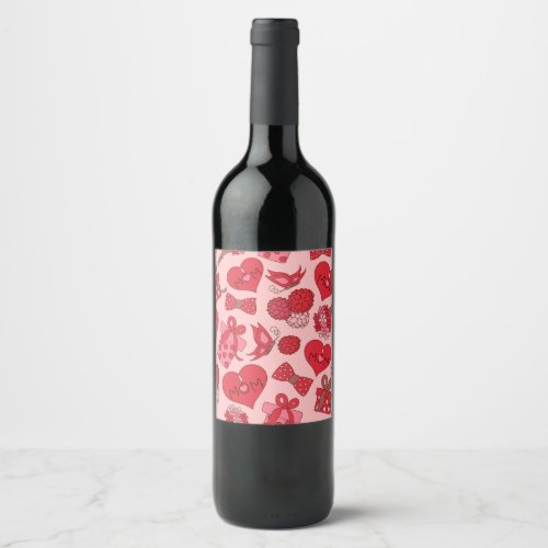 Red Hearts Bows Butterflies Flowers_Mothers Day Wine Label