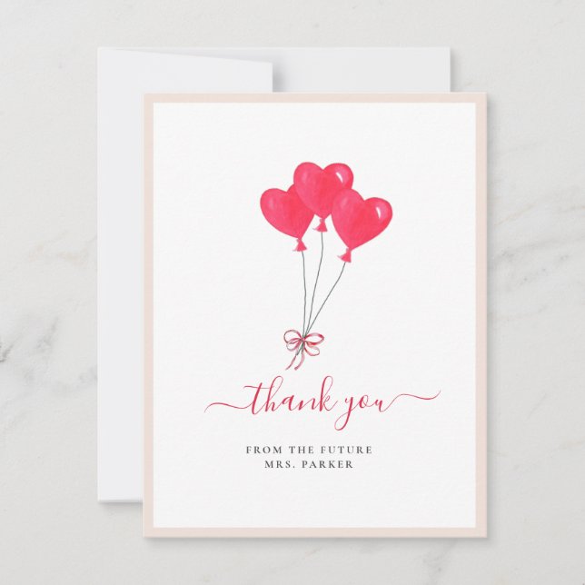 Red Hearts Bridal shower Flat Thank You Card (Front)