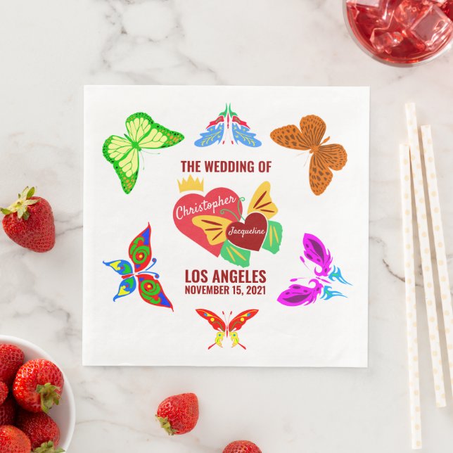 Red Hearts, Butterflies Charming Paper Dinner Napkins (Insitu)
