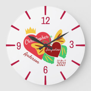 Red Hearts, Butterfly Elegant Large Clock