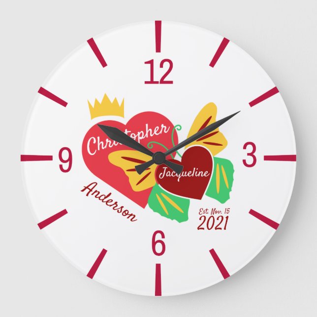 Red Hearts, Butterfly Elegant Large Clock (Front)