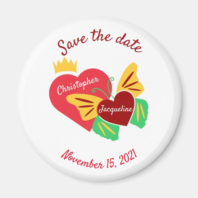 Red Hearts, Butterfly Save The Date Magnet (Front)