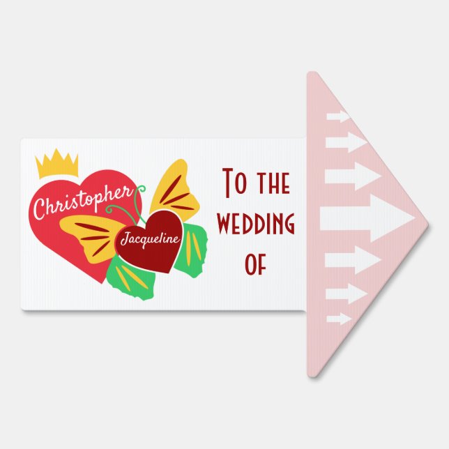 Red Hearts, Butterfly To The Wedding Of Sign (Back)