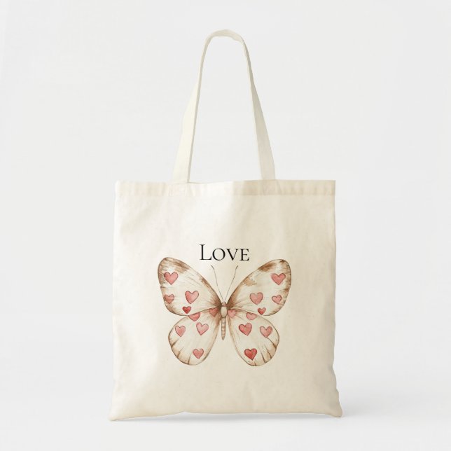 Red Hearts Butterfly Tote Bag (Front)