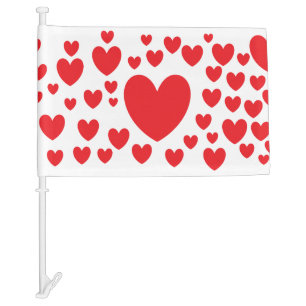 Red Hearts Car Flag