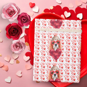 Red Hearts Cavalier Spaniel Dog Lover Valentine Wrapping Paper