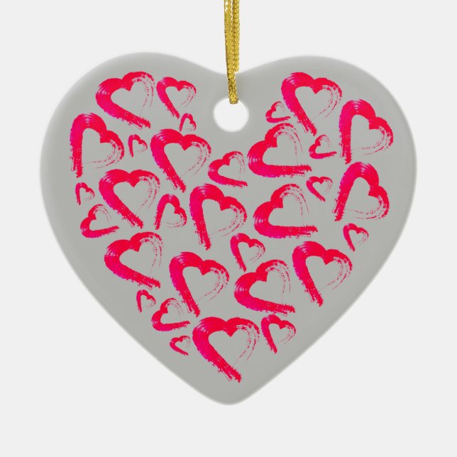Red Hearts Ceramic Ornament (Front)