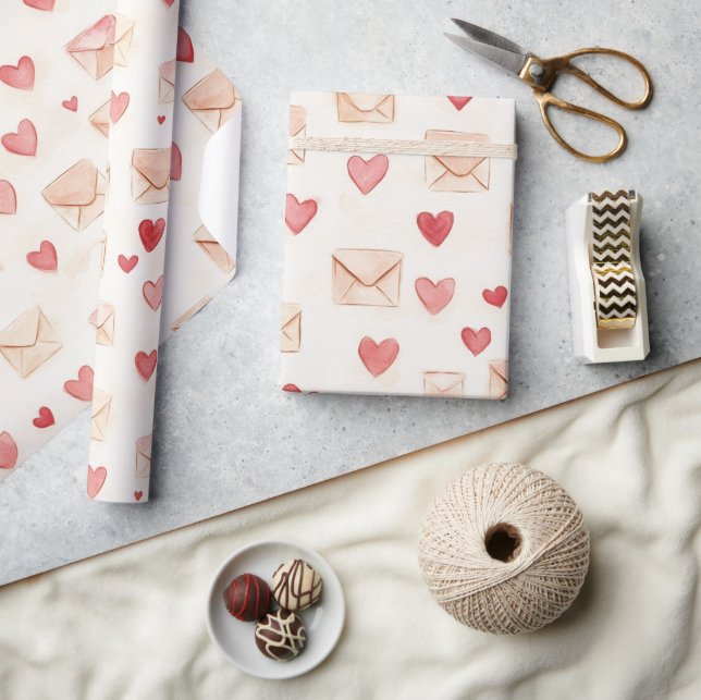 Red Hearts Cream Envelopes Love  Wrapping Paper (Crafts)
