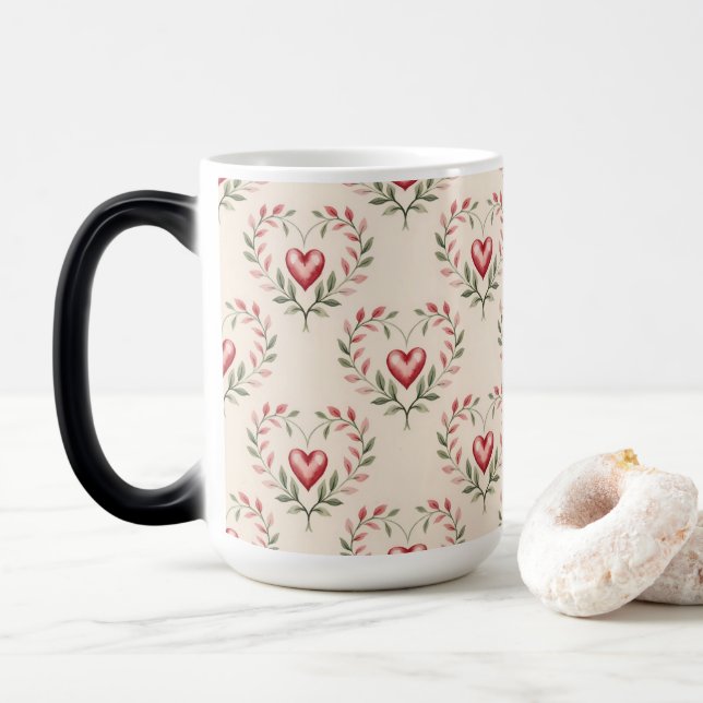 Red Hearts Cream Morphing Mug (With Donut)