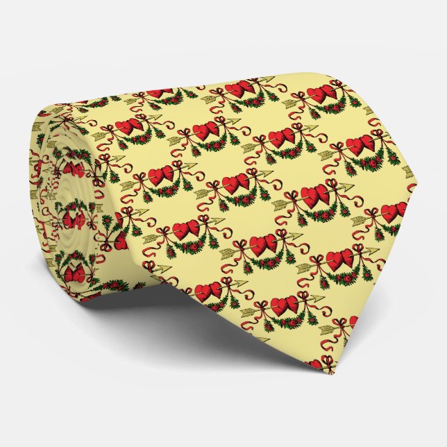 Red Hearts Crest Emblem Neck Tie (Rolled)