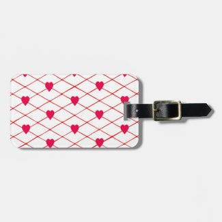 Red Hearts Crisscross Pattern White Luggage Tags
