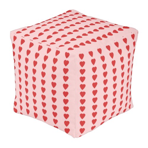 Red Hearts Cubed Pouf