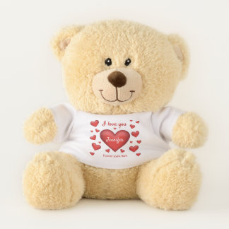 Red Hearts &amp; Custom I Love You Text With Any Name Teddy Bear