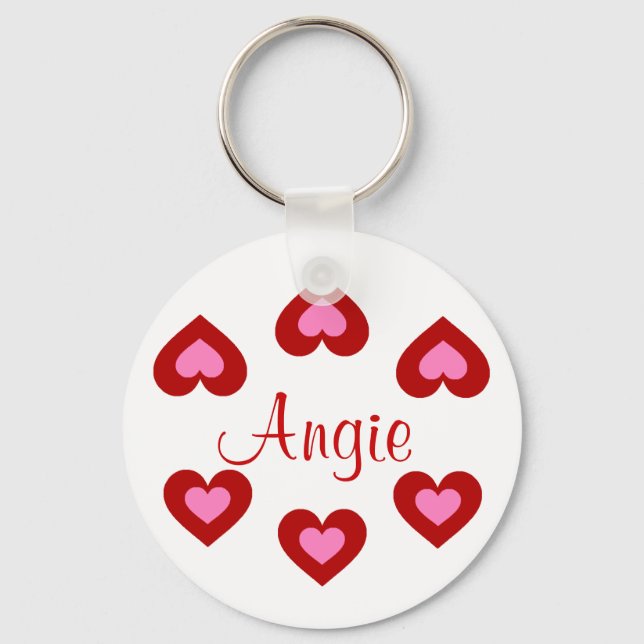 Red Hearts Customizable Valentine Name Keychain (Front)