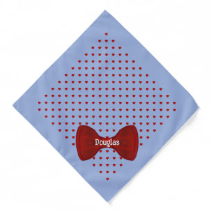 Red Hearts Cute Bow Tie Personalized Pet Name Pet Bandana