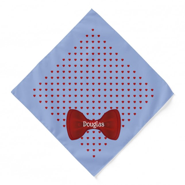 Red Hearts Cute Bow Tie Personalized Pet Name Pet Bandana (Front)