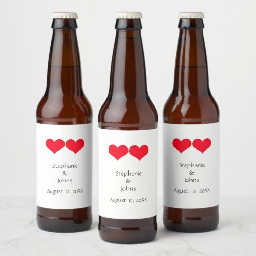 Red Hearts Cute Couple 2023 Wedding Valentines Day Beer Bottle Label