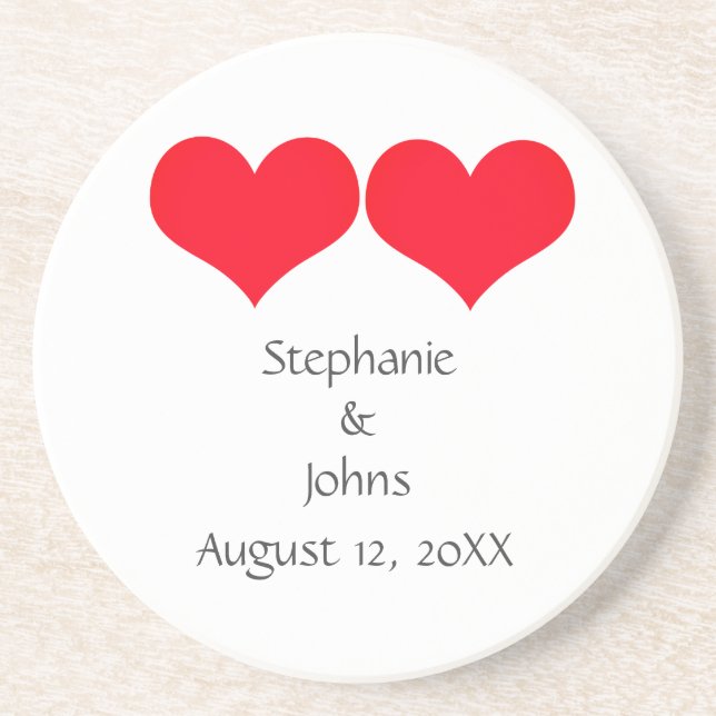 Red Hearts Cute Couple 2023 Wedding Valentines Day Coaster (Front)
