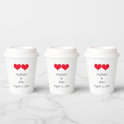 Red Hearts Cute Couple Wedding 2023 Valentines Day Paper Cups