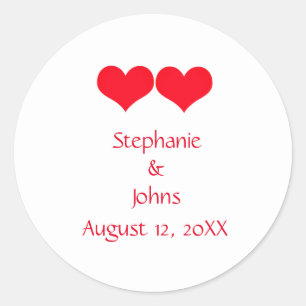 Red Hearts Cute Couple Wedding Engagement Romantic Classic Round Sticker
