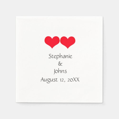 Red Hearts Cute Couple Wedding Valentines Day 2023 Napkins