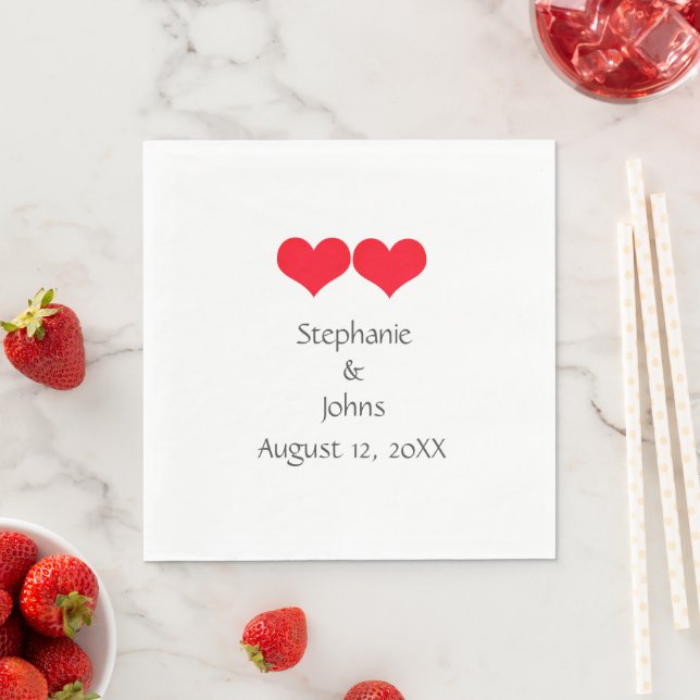 Red Hearts Cute Couple Wedding Valentines Day 2023 Napkins (Insitu)
