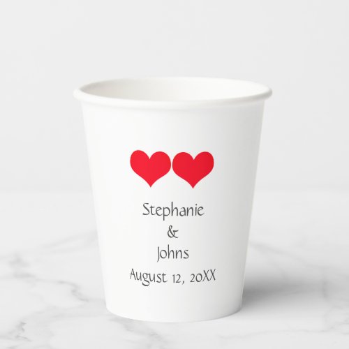 Red Hearts Cute Couple Wedding Valentines Day 2023 Paper Cups