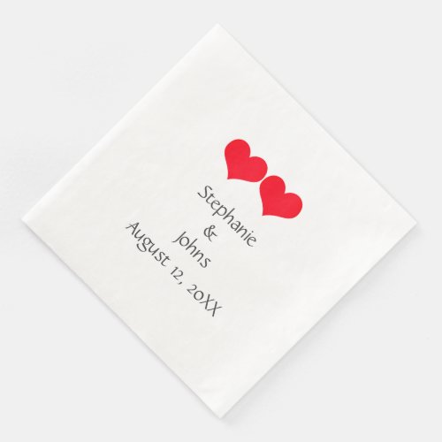 Red Hearts Cute Couple Wedding Valentines Day 2023 Paper Dinner Napkins