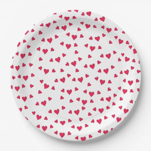 Red Hearts Cute Simple Whimsical Pattern Paper Plates