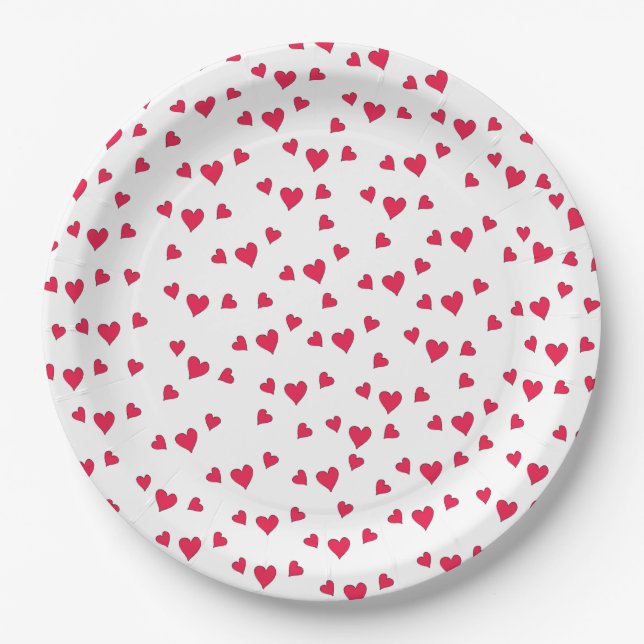 Red Hearts Cute Simple Whimsical Pattern Paper Plates (Front)