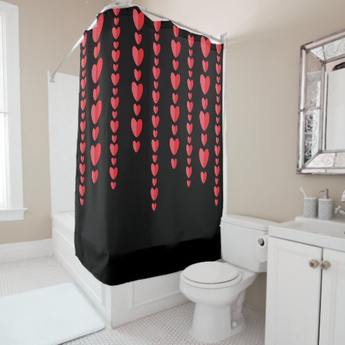 Red Hearts Cute Valentines Black Shower Curtain