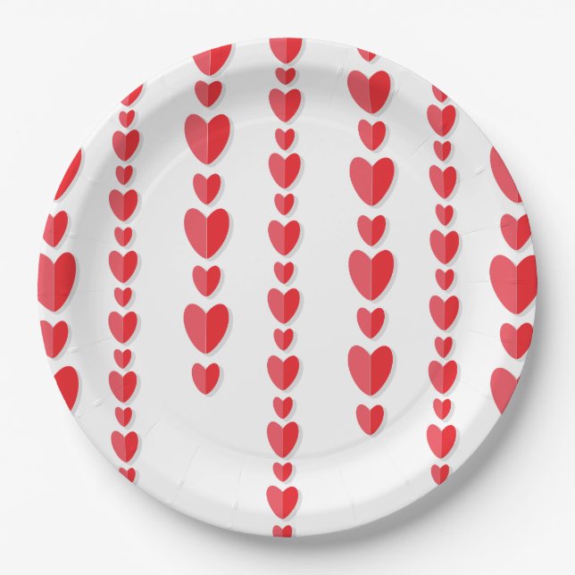 Red Hearts Cute Valentine's  Paper Plates (Front)