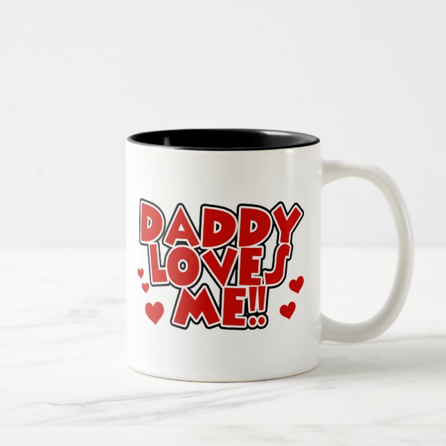 Red Hearts Daddy Loves Me Two-Tone Coffee Mug (Right)