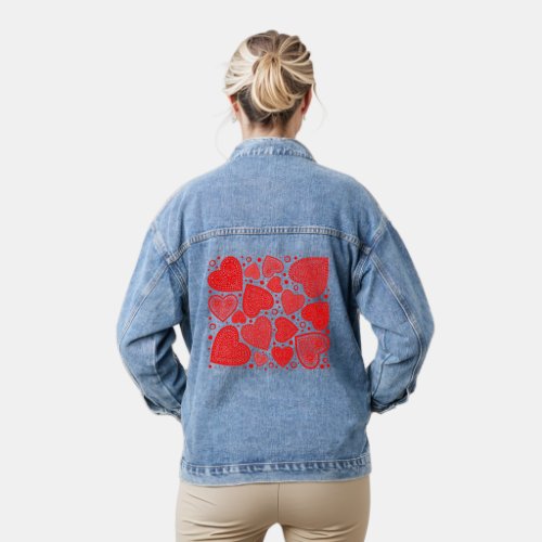 Red Hearts  Design Denim Jacket