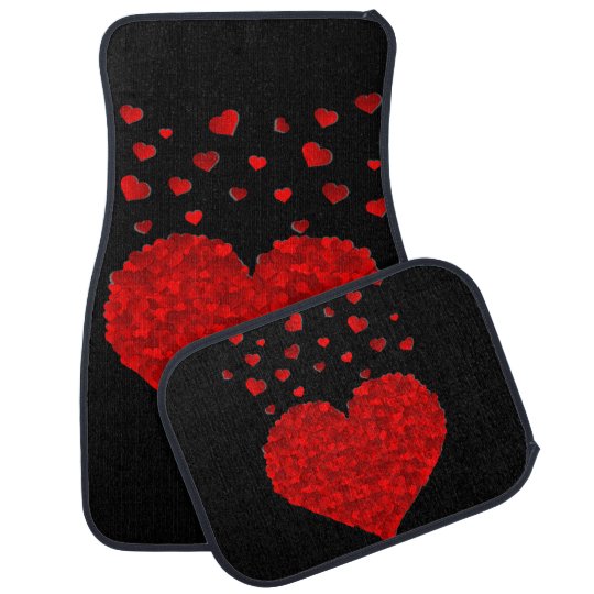 Red Hearts Design Set of 4 Car Mats