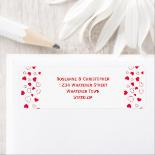 Red Hearts Design Valentines Day Wedding Address Label