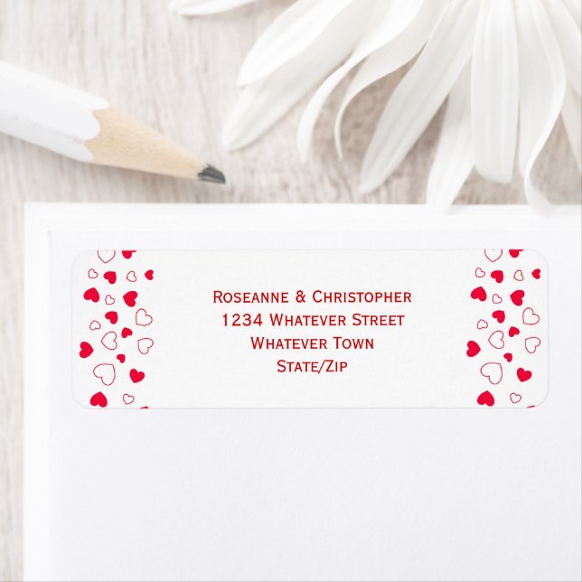 Red Hearts Design Valentines Day Wedding Address Label (Insitu)
