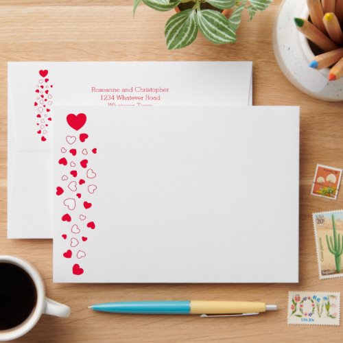 Red Hearts Design Valentines Day Wedding Envelope