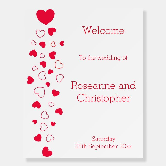 Red Hearts Design Valentines Day Wedding Foam Board (Front)