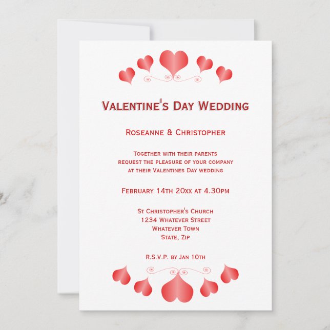 Red Hearts Design Valentines Day Wedding Invitation (Front)