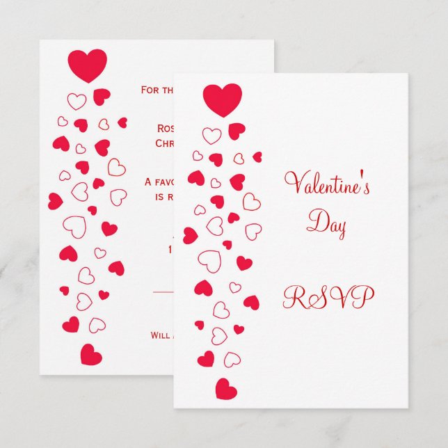 Red Hearts Design Valentines Day Wedding RSVP Card (Front/Back)