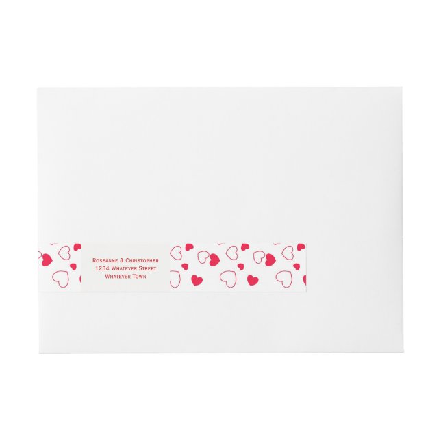 Red Hearts Design Valentines Day Wedding Wrap Around Address Label (Front)