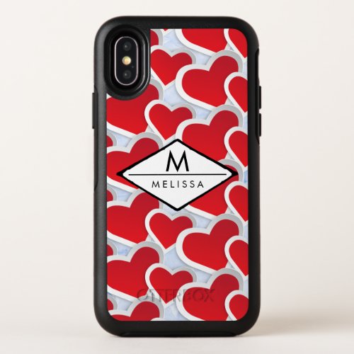 Red Hearts Doodle Pattern Cute OtterBox Symmetry iPhone X Case